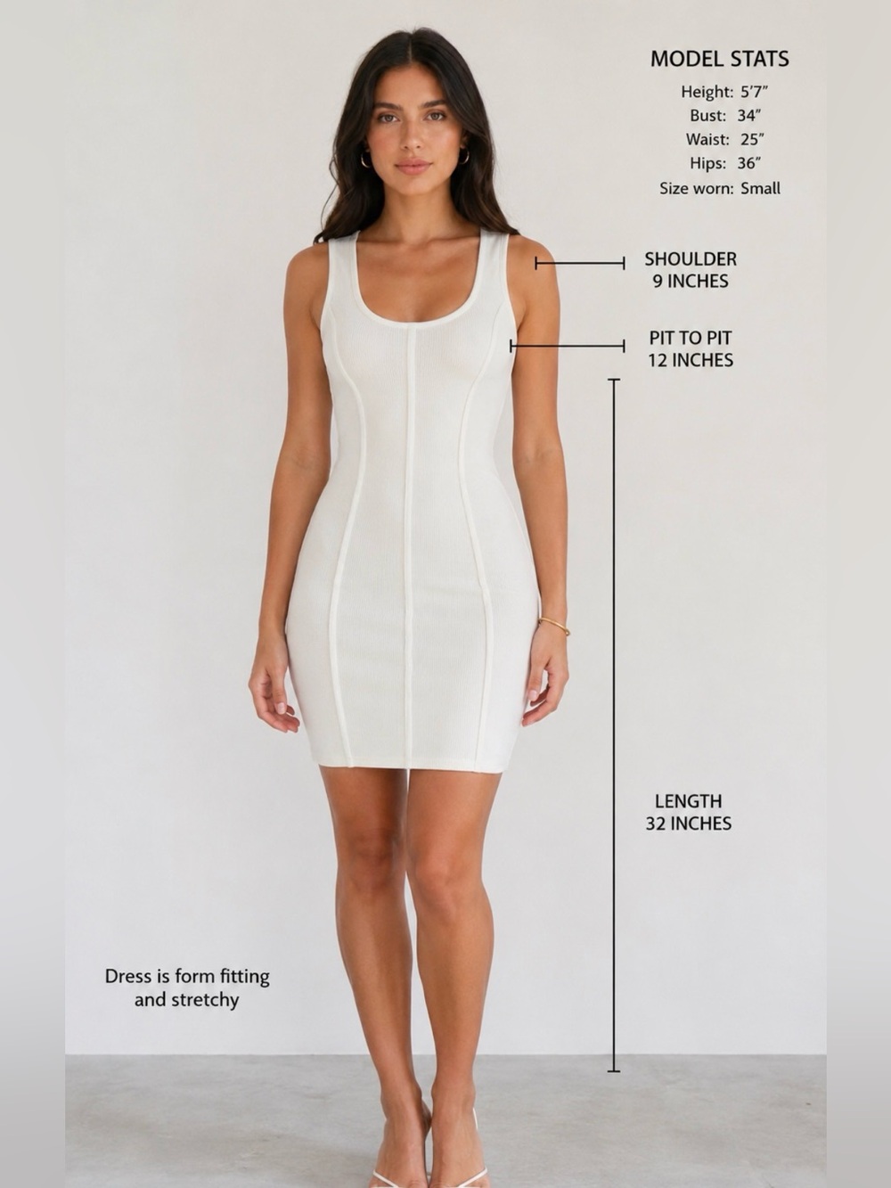 Sincerely Jules Cream Ribbed Bodycon Mini Dress-Sculpting Tank Dress Size XS/S